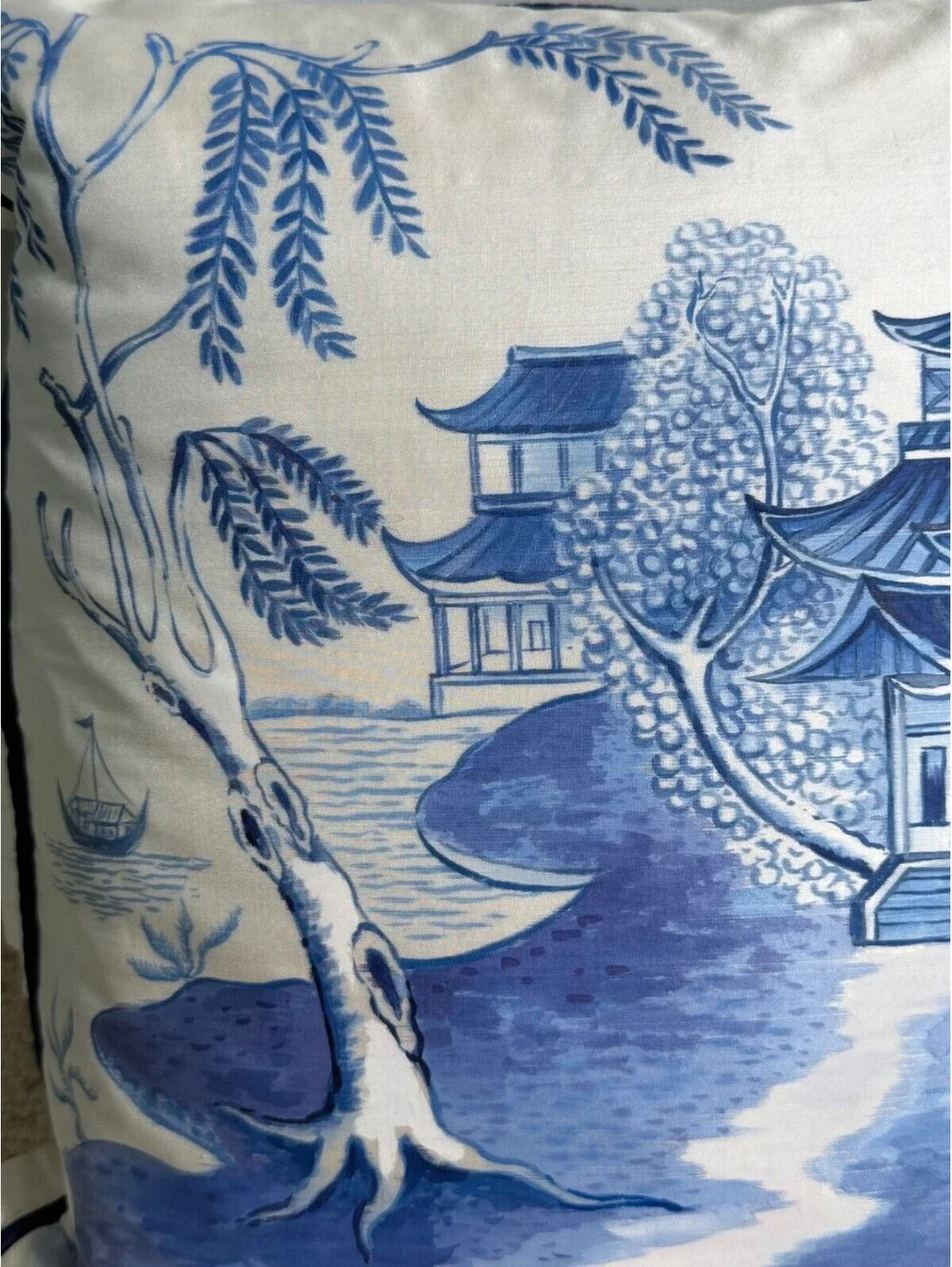 Mark David Designs Hand Painted Silk Pagoda Pillow Chinoiserie Blue White B